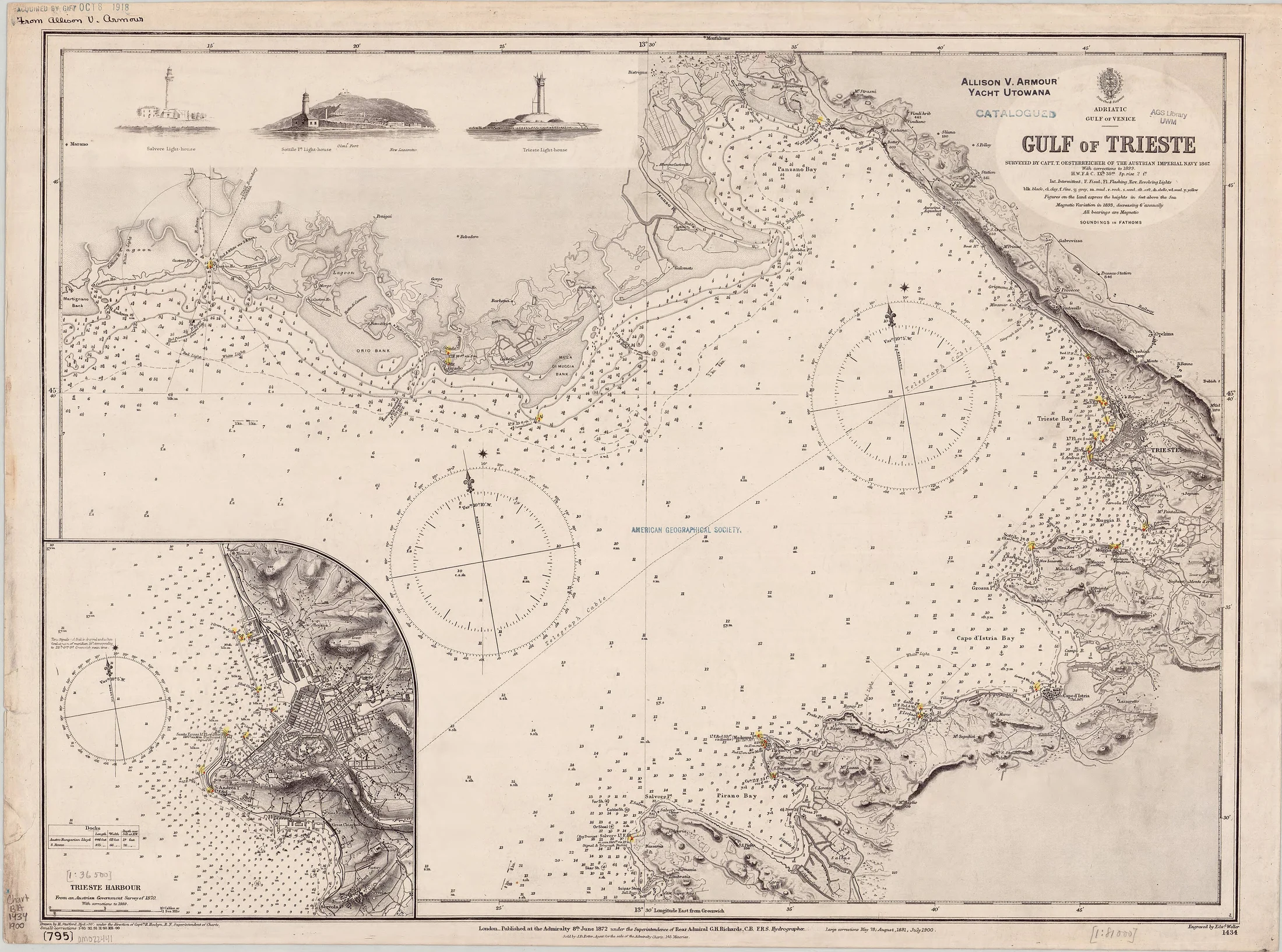 Carta nautica del Golfo di Trieste pubblicata nel 1872